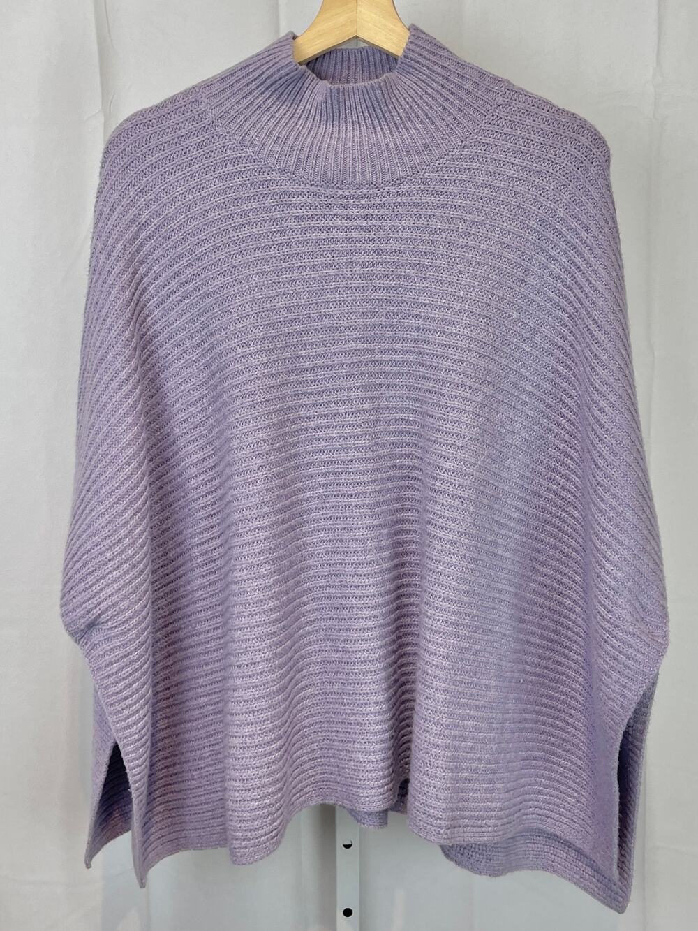 J. JILL Poncho Pullover Sweater Ribbed Knit Cotton Blend Purple Size S M L